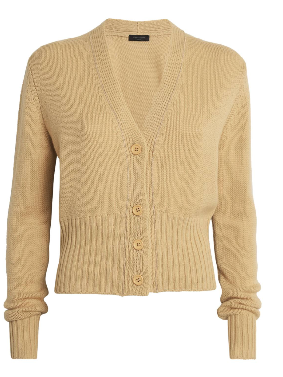 Fabiana Filippi Yellow Cashmere Embellished-Trim Cardigan