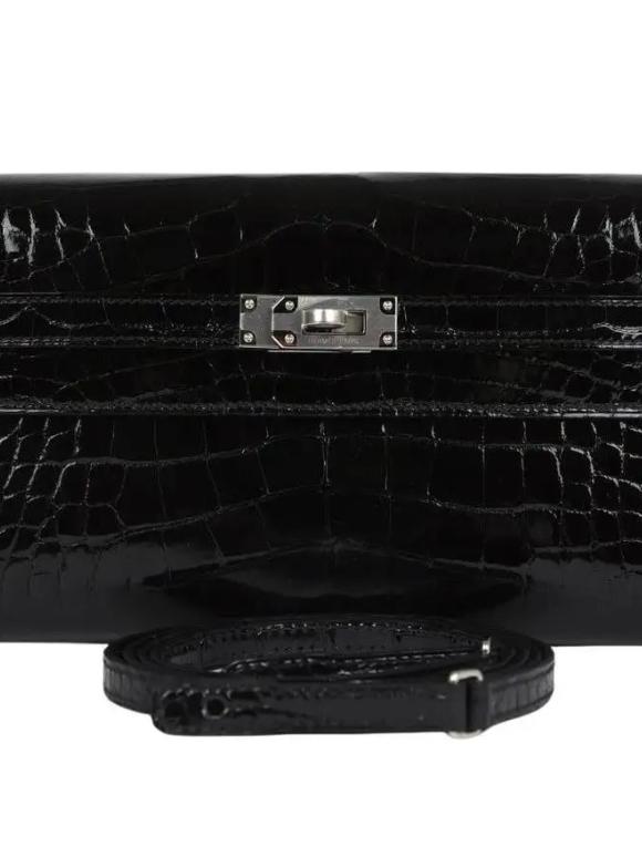 Hermes Kelly Wallet To Go Shiny Alligator Mississippiensis LeatherBlack