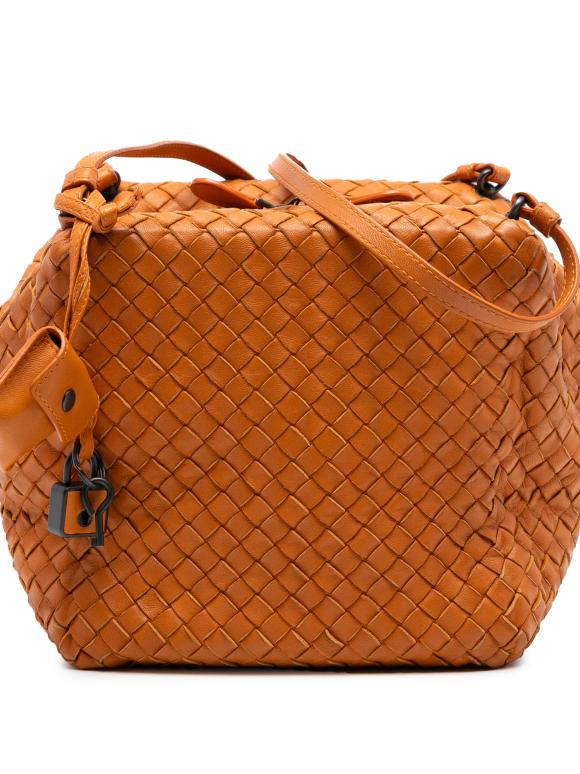 Bottega Veneta Orange Nappa Intrecciato Cube Crossbody