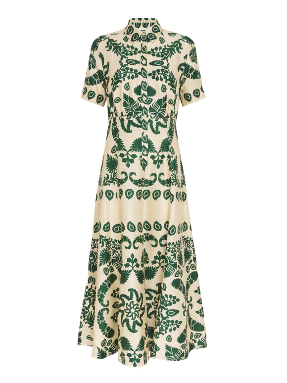 Sandro Floral-Print Collared Satin Midi Dress