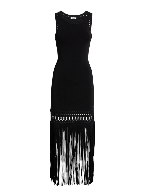 Sandro  Fringed Knit Midi Dress