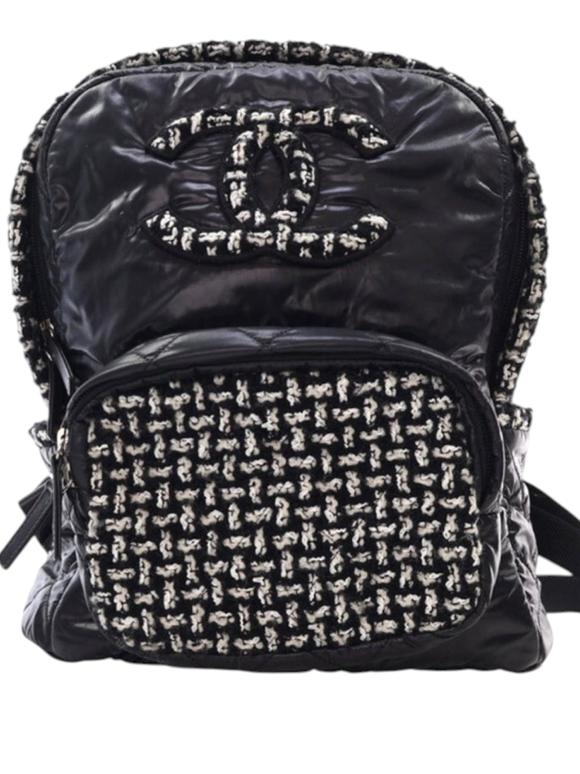 Chanel Black Nylon and Tweed Coco Neige Backpack