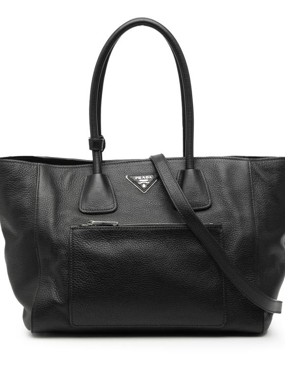 Prada Black Vitello Daino Shopping Tote