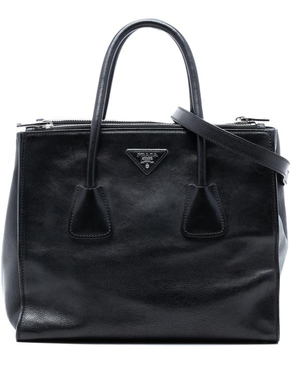 Prada Black Glace Calf Twin Pocket Satchel