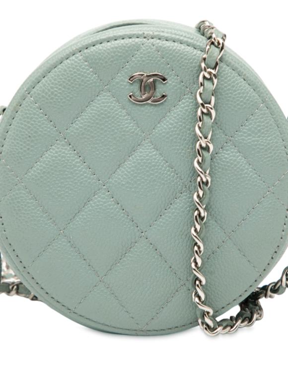 Chanel Blue CC Quilted Caviar Round Clutch With Chain