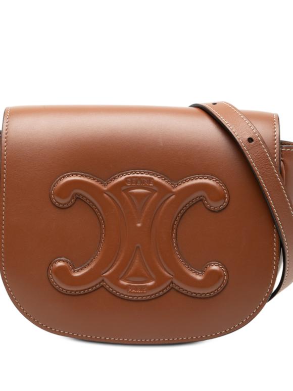 Celine Tan Medium Calfskin Cuir Triomphe Folco Crossbody