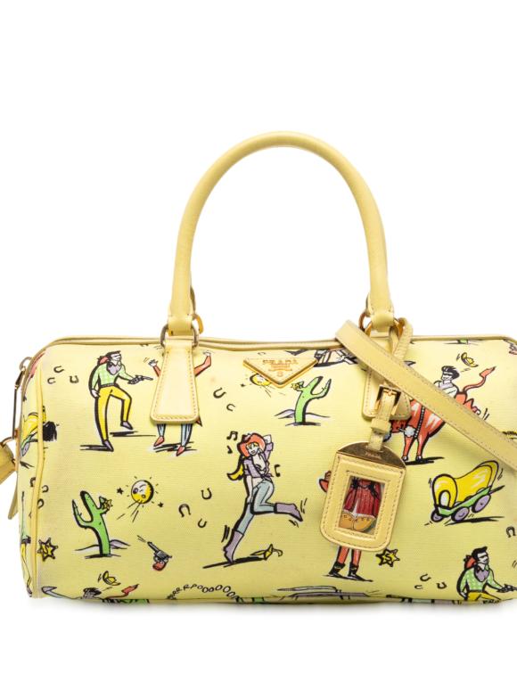 Prada Yellow Canvas Canapa St Foula Stampato Satchel