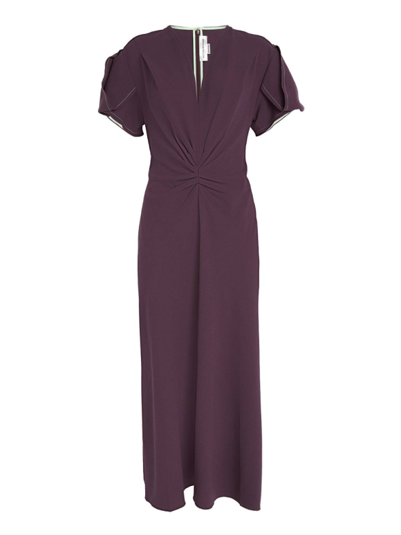 Victoria Beckham Gathered V-neck Midi Dress