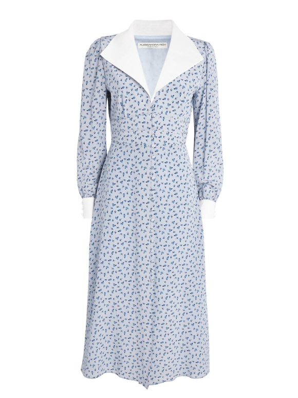Alessandra Rich Mikado-Trimmed Floral-Print Silk-Crepe De Chine Midi Shirt Dress