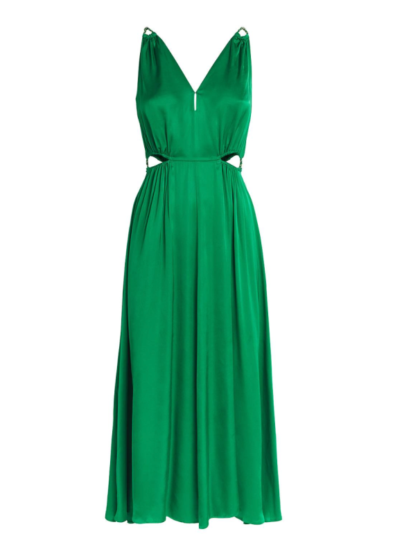 Maje V-Neck Cut-Out Woven Midi Dress