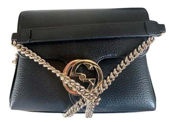 Gucci Black Leather Interlocking  Crossbody Bag