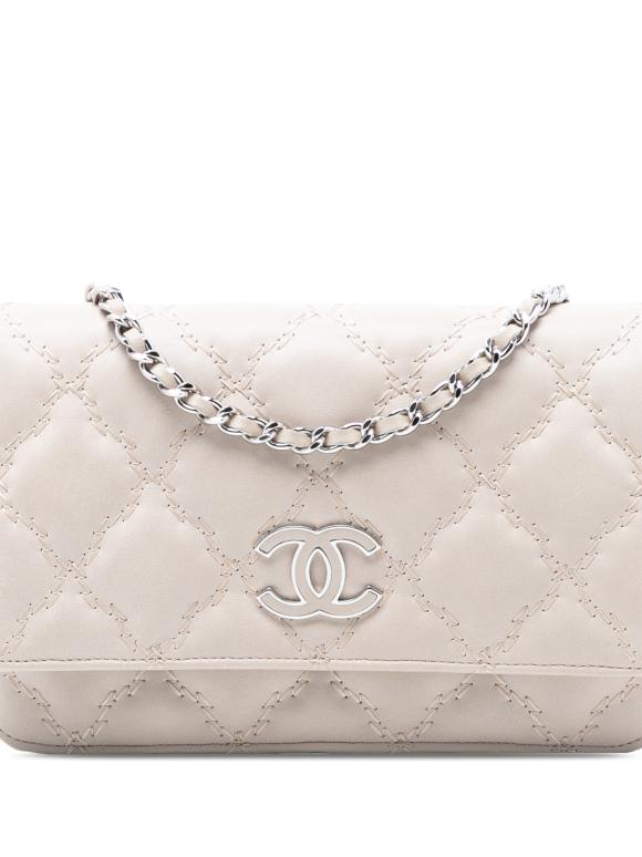 Chanel Beige  Quilted Calfskin Double Stitch Hamptons Wallet on Chain