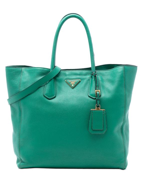 Prada Green Vitello Daino Open Convertible Tote
