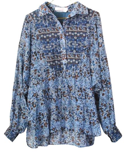 Chloe Blue Printed Cotton Top