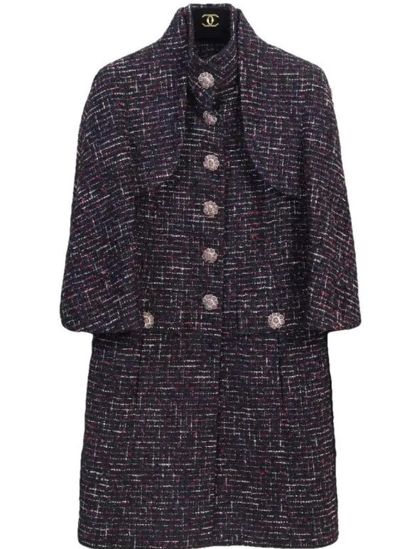 Chanel Black Tweed Gripoix Button Coat