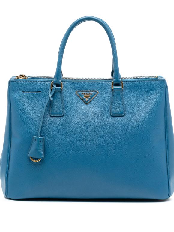 Prada Blue Large Saffiano Lux Galleria Double Zip Tote