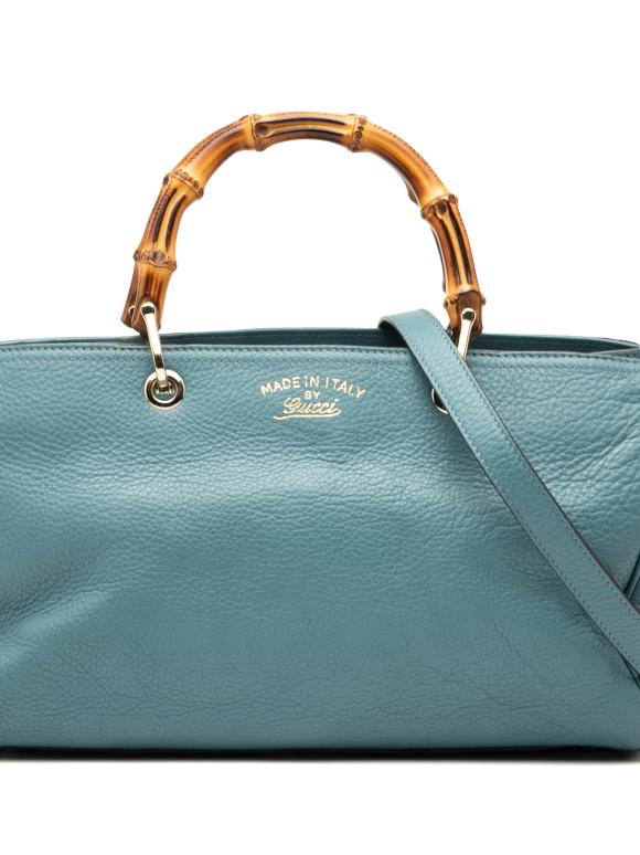 Gucci Blue Medium Calfskin Bamboo Shopper Satchel