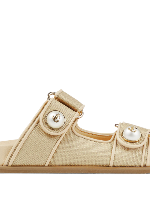 Jimmy Choo Fayence Pearl-Embellished Woven Sandals