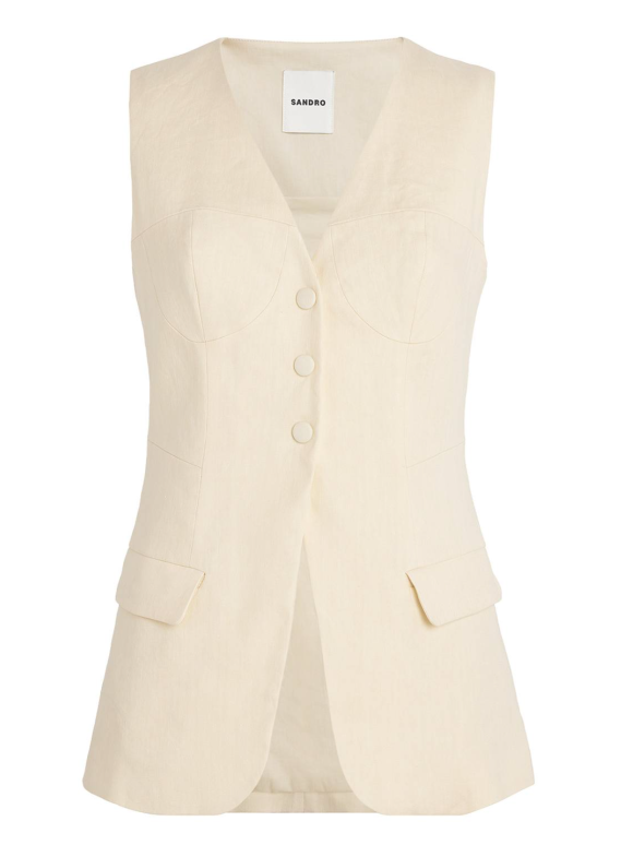 Sandro Linen Sleeveless Jacket