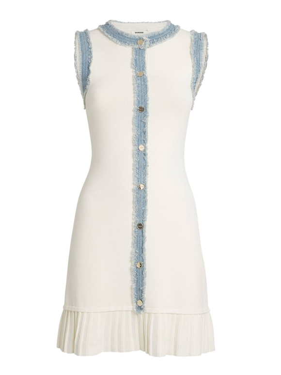 Sandro Paris Denim-Trim Mini Dress