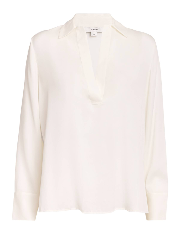 Vince Ivory Stretch-Silk Long-Sleeve Polo Shirt