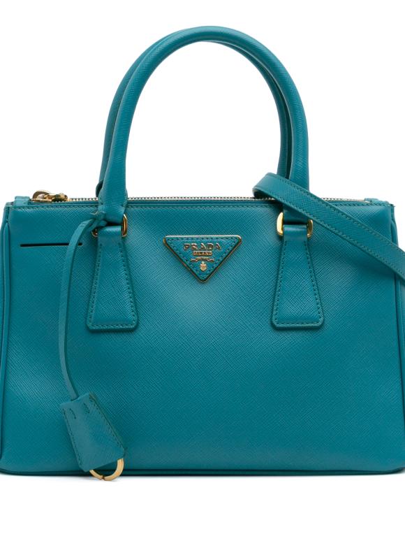 Prada Blue Mini Saffiano Lux Galleria Double Zip