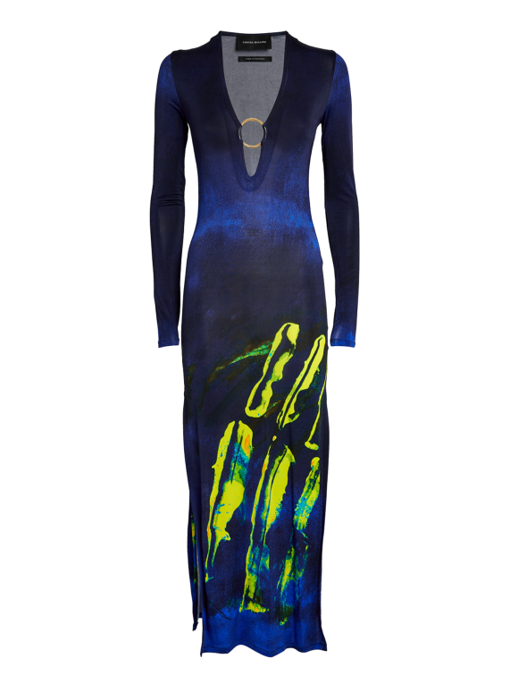 Louisa Ballou Helios Embellished Printed Jersey Maxi Dress