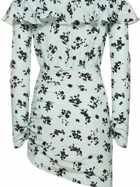 Alessandra Rich Printed Off-The-Shoulder Silk Mini Dress