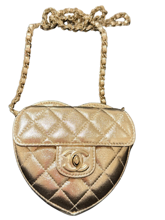 Chanel Gold Quilted Heart Bag