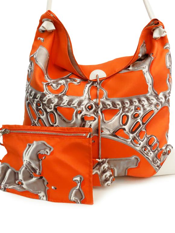 Hermes Orange Silk and Barenia Vif Argent Silky City 38