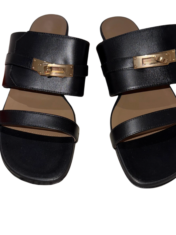 Hermes Herms Black Avenue Sandals