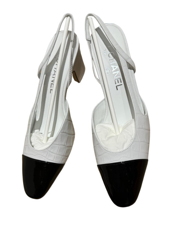 Chanel Mock Croc Slingback Sandals