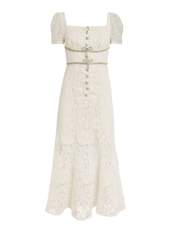 Self Portrait  Diamanté Trim Lace Midi Dress