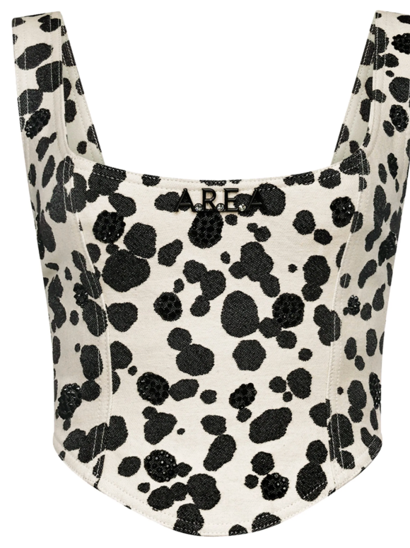 Area Dalmatian-Print Denim Corset Top