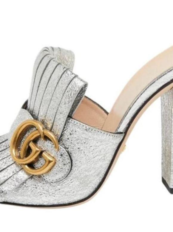 Gucci Silver Heeled Mules