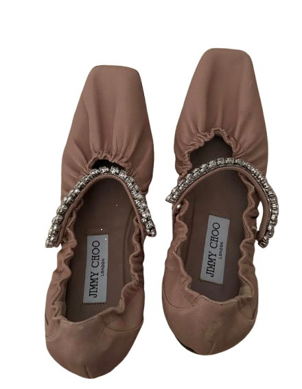 Jimmy Choo Pink Milan Crystal Strap Ballet Flats
