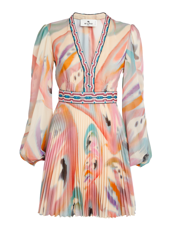 Etro Paisley-Print V-Neck Minidress