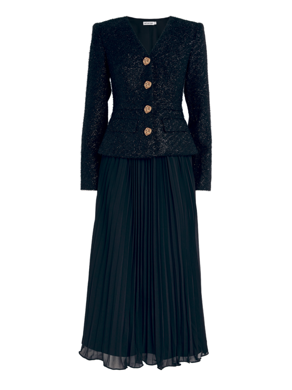 Self Portrait Faux-pearl Button Midi Dress in Boucle