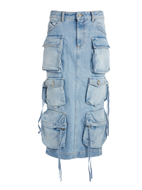 The Attico Blue Pocket Denim Midi Skirt