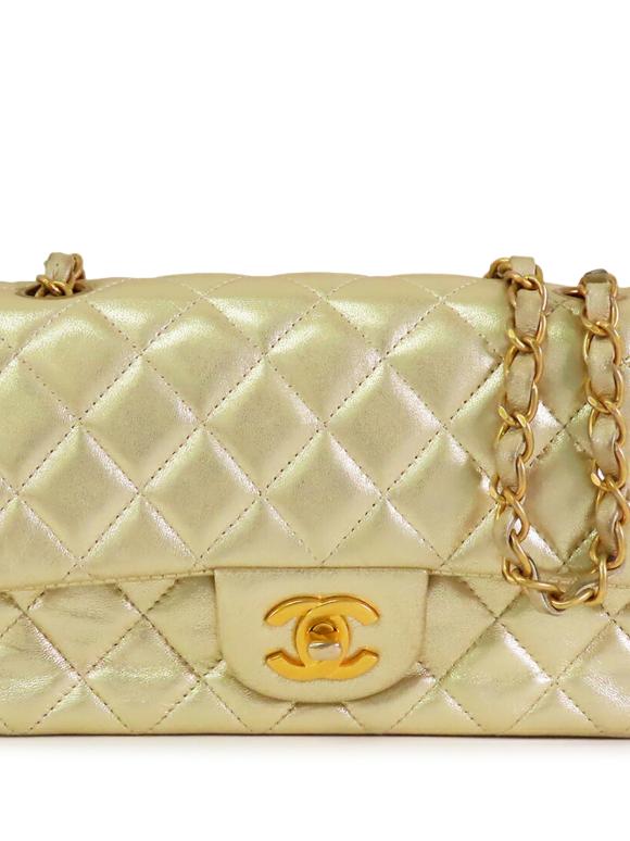 Chanel Gold Mini Rectangular Classic Metallic Lambskin Single Flap