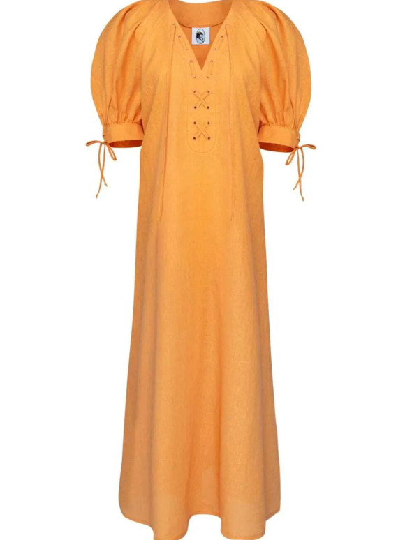 Sleeper Garden Linen Puff-Sleeve Dress