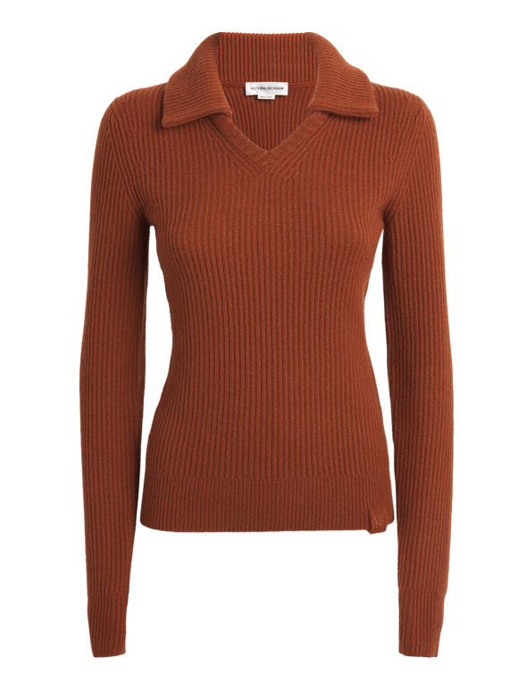 Victoria Beckham Cashmere Blend Spread-Collar Ribbed Jumper