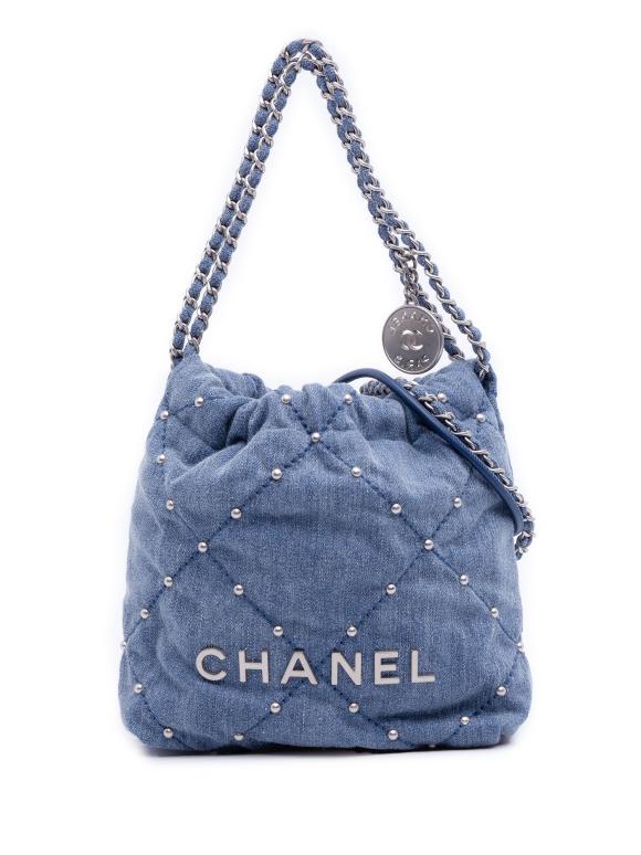Chanel Blue Mini Denim Studded 22 Bag
