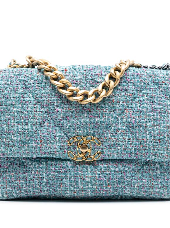 Chanel Blue Large Tweed 19 Flap