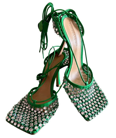 Bottega Veneta Green Sparkle Stretch Crystal Heels