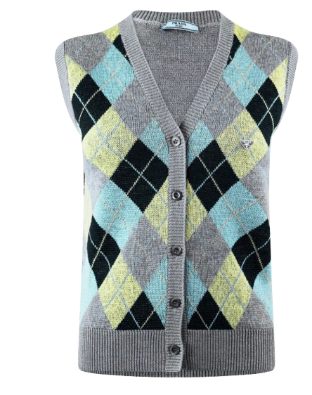 Prada Argyle Fine Knit Button Front Vest