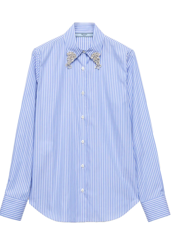 Prada Embellished Collar Striped Shirt