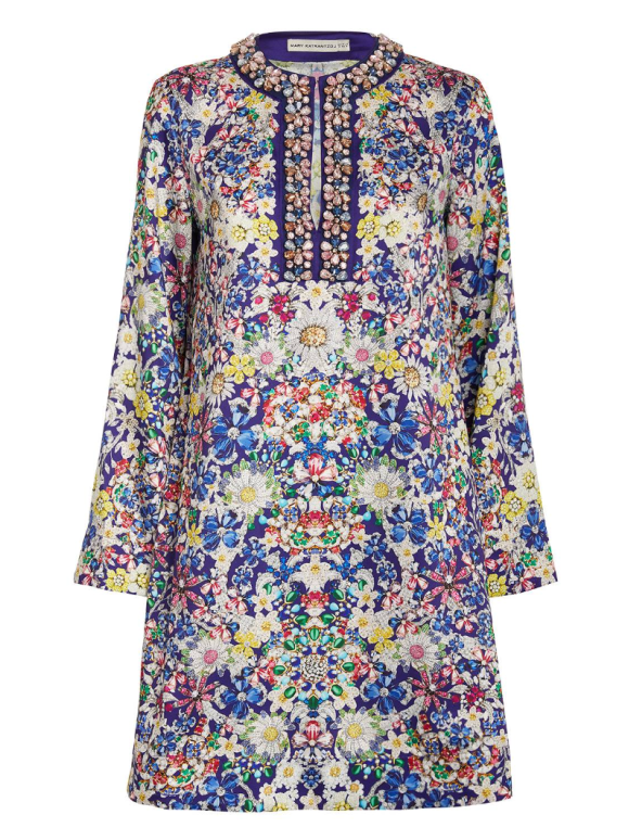 Mary Katrantzou Multicolour Floral Jewel-Neck Tunic Mini Dress