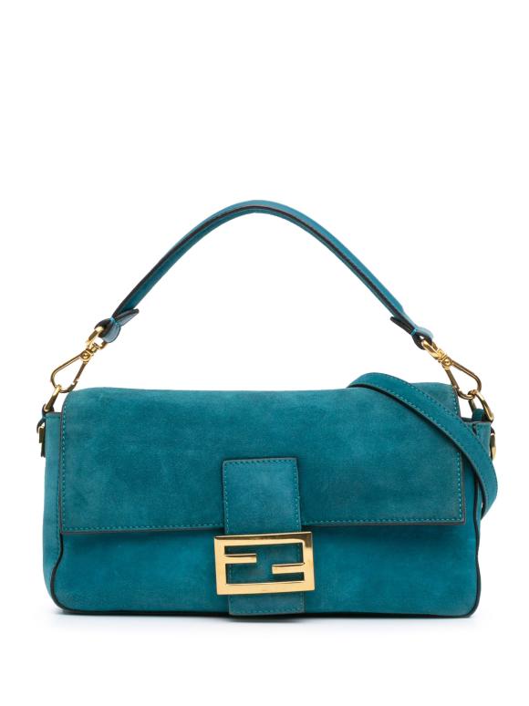 Fendi Blue Medium Suede Baguette Satchel