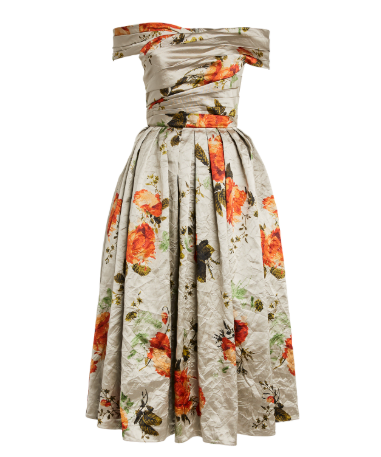 Erdem Off-The-Shoulder Floral-print Metallic Crinkled-satin Midi Dress
